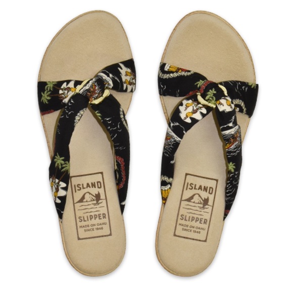 Island Slipper fabric slide platform wedge sandals Size 8 Made on Oahu - Picture 1 of 13